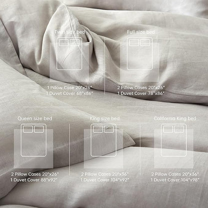Simple&Opulence 100% Linen Duvet Cover Set, 3 PCS Natural French Flax Light Grey Duvet Cover King Size, Breathable Soft Comfy Linen Bedding Comforter Cover with 2 Pillowcases(Light Grey, 104" x 92")