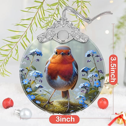Robin Stained Glass Ornament - Christmas Tree Decorations, Robin Ornaments for Christmas Tree