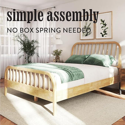 DG Casa Wesley Solid Wood Full Size Bed Frame - Mid Century Modern Style, Platform with Spindle Headboard and Footboard, No Box Spring Required, Natural Finish