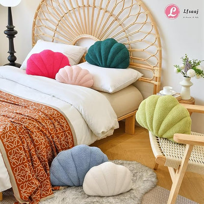Seashell Throw Pillows, Shell Shaped Throw Pillows, 18 Inch Soft Home Decorative Pillow Plush Cushion for Bed Couch Living Room Decor Accent Throw Pillow (Ivory 18Inch)