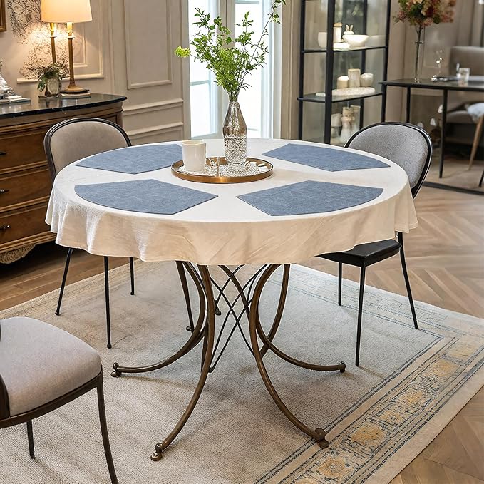 Homaxy Round Table Placemats Set of 6, Washable Wedge Shaped Faux Leather Table Mats, Wipeable Kitchen Dinner Place Mats for Indoor Outdoor, Blue