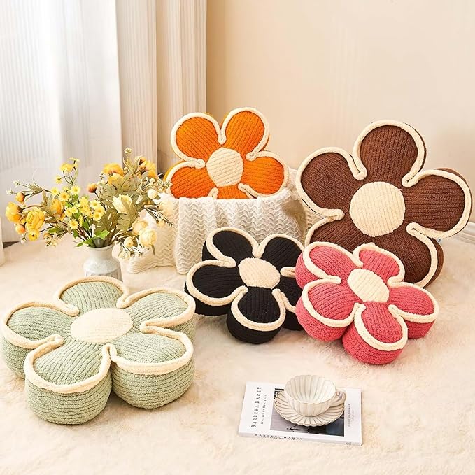 Flower Pillow, Soft Flower Shaped Floor Cushion, Flower Decorative Throw Pillow, Cute Flower Seating Cushion, Flower Room Décor Plush Pillows for Sofa Couch Bed (13.7 Inch, Sage Green)