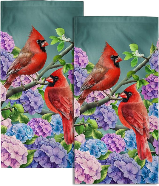 Hummingbird Hydrangea Set of 2 Floral Cardinal Spring Summer Kitchen Dish Towels Farmhouse Fingertip Towels 28.3x14.4