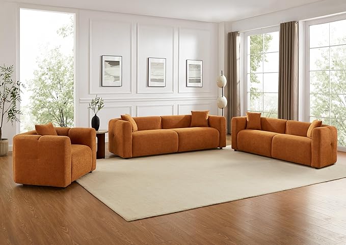 VANOMi Living Room Furniture Sets Include 95" Sofa & 42" Arm  chairs, Boucle Upholstered Oversized Couch with Pillows, Living Room Furniture Set for Bedroom Apartment (Curry, 2 Sofas+1 Chair)