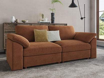 EASE MOOSE Modern Loveseat Sofa for Living Room, Comfty 2 Seat Solid Wood Frame Sofa, FSC Certified Modern Deep Seat Couch, Removable Cover,Brown