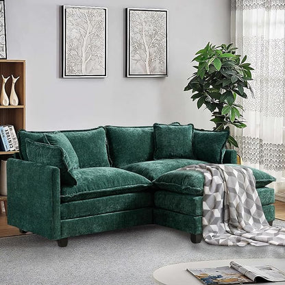 SoarFlash Chenille 71.6" Sectional Sofa, Comfy L Shaped Modular Coush Sofa with Ottoman, Modern 2 Seat Couch Deep Seat Sofa Set for Living Room,Green
