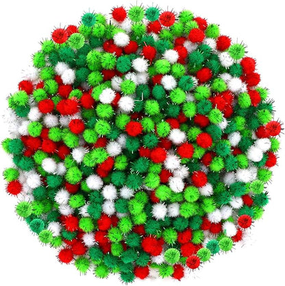 SEPGLITTER Christmas Pom Poms Balls, 1000 Pieces Glitter Red Light Green White Pompoms Pom Poms for Crafts Making DIY Holiday Christmas Decorations Supplies (4colors, 1.2cm )