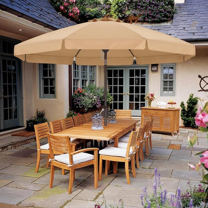 ABCCANOPY 10ft Scalloped Patio Umbrella, Outdoor Table Umbrella with Tilt and Crank, Fiberglass Ribs Deck Umbrella for Patio, Pool, Garden, Picnic (Khaki)