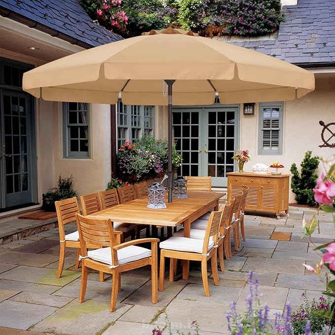 ABCCANOPY 9ft Scalloped Patio Umbrella, Outdoor Table Umbrella with Tilt and Crank, Fiberglass Ribs Deck Umbrella for Patio, Pool, Garden, Picnic (Light Taupe)