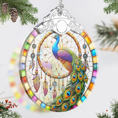 Peacock Ornaments for Christmas Tree, Christmas Tree Decorations and Stained Glass Ornament, Gift Exchange