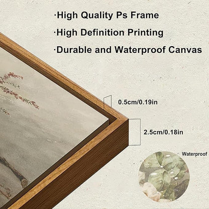 KBKBART Vintage Wall Decor Prints, Retro Still Life Flower Canvas Wall Art, Framed Classical Pink Botanical Print, Vintage Art Painting Flower Wall Decor for Bedroom Living Room Bathroom