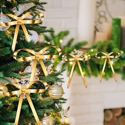 20 Pcs Christmas Metal Bow Ornaments with Clip, 5 x 6 Inch Christmas Bows Door Garland Decor Vintage Wreath Bow for Tree, Wreath, Gift Wrapping (20, Gold)