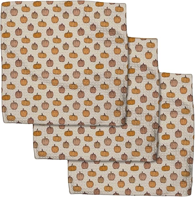 GEOMETRY Fall Dish Towels Quick Dry Premium with Geoweave 3 Pack Pumpkin Patch 10x10