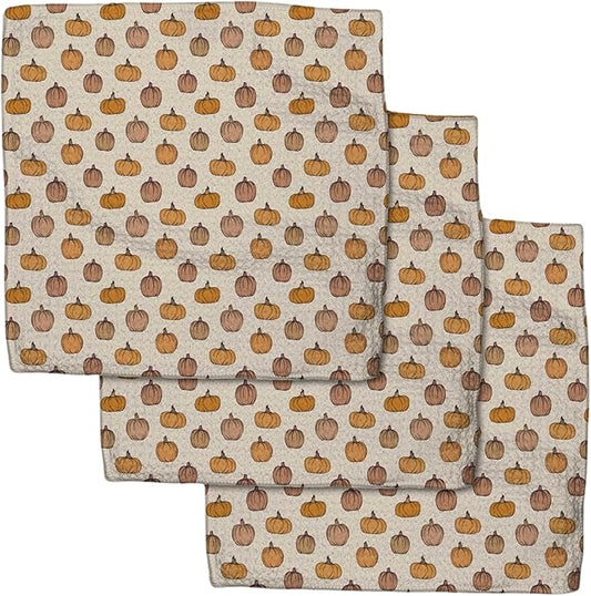 GEOMETRY Fall Dish Towels Quick Dry Premium with Geoweave 3 Pack Pumpkin Patch 10x10