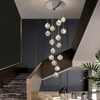 15-Light LED Staircase Chandelier Crystal Ceiling Lights Large Chandeliers for High Ceilings, Entryway Modern Lighting Fixture Villas and Stairs, Adjustable Length 23" W x100 H,75W