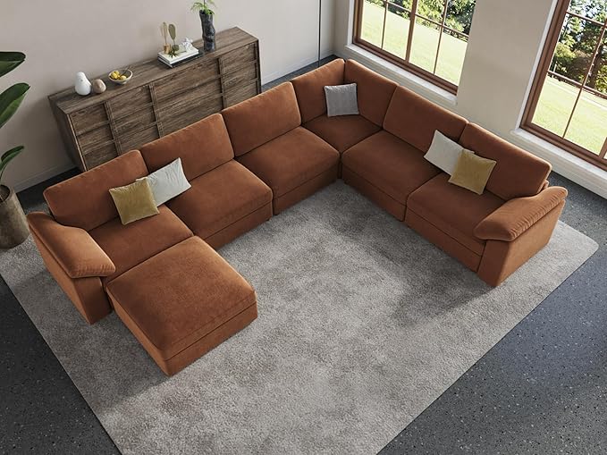 EASE MOOSE Oversized Sectional Modular Sofa,Chenille Large L Shape Sectional Couch Wide Deep Brown Modular Cloud Sofa Couch