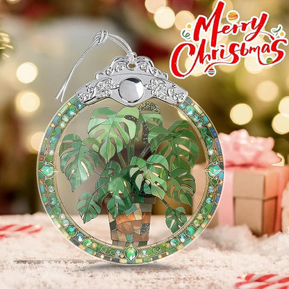 Monstera Leaf Stained Glass Christmas Ornament, Hanging Ornaments for Christmas Tree Decorations, Xmas Presents