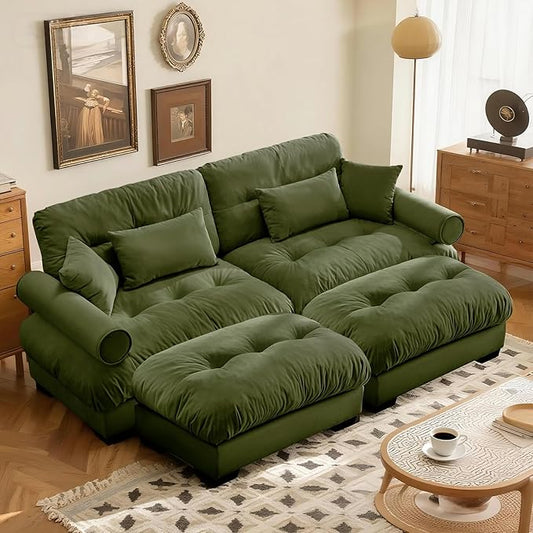 SoarFlash Modern Sofa Couches for Living Room, Small Sectional Sofa Set with Reversible Chaise, Sleeper Sofas and Modular Couch Function, Suitable for Small Spaces in Apartment, Green