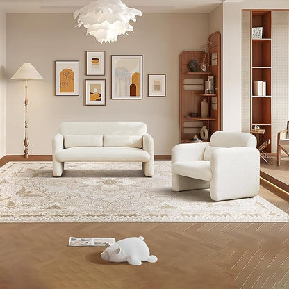 33.86" Accent Chairs, Modern Upgrade Sherpa Fabric Arm Chair Comfy Upholstered Armchair Leisure Single Sofa Chair with a Waist Pillow for Bedroom, Office and Living Room