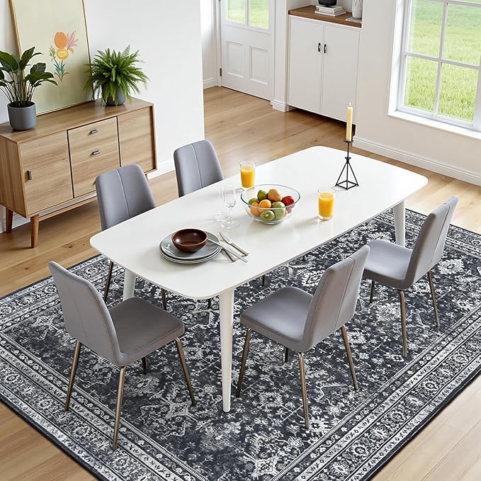 Lofus 8x10 Area Rug for Living Room,Black Washable Area Rugs with Non-Slip Backing,Soft Boho Carpets for Bedroom Dining Room Home Office Indoor Nursery