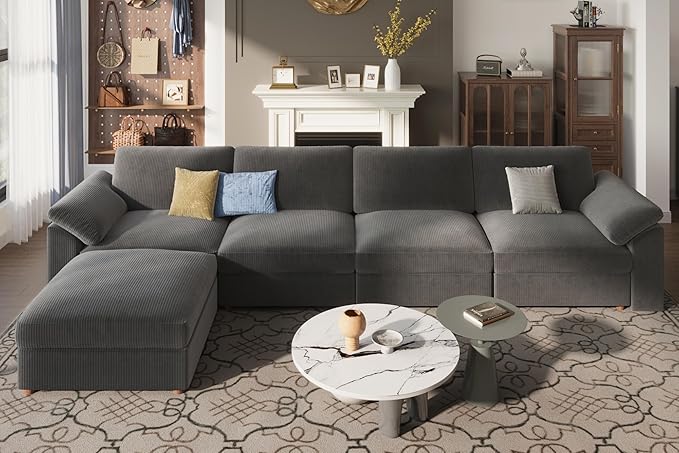 EASE MOOSE Cloud Sectional Modular Sofa,Comfty L Shape Sectional Deep seat Modular Sofa with Ottoman,Oversized Cloud couchfor Living Room