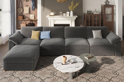 EASE MOOSE Cloud Sectional Modular Sofa,Comfty L Shape Sectional Deep seat Modular Sofa with Ottoman,Oversized Cloud couchfor Living Room