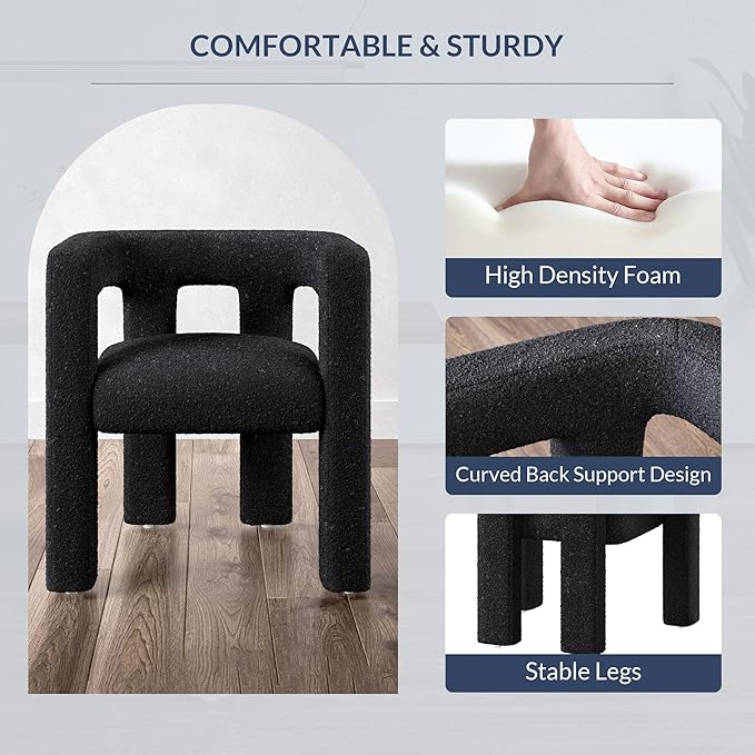 BELLEZE Modern Boucle Barrel Dining Chair Set of 4, Upholstered Linen Kitchen Boucle Armchair with Sidearms and Back, for Dining Room Living Room- Black