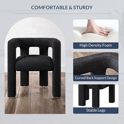 BELLEZE Modern Boucle Barrel Dining Chair Set of 2, Upholstered Linen Kitchen Boucle Armchair with Sidearms and Back, for Dining Room Living Room- Black