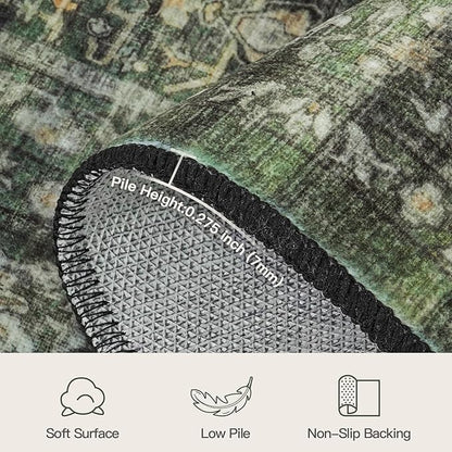 Lofus 8x10 Area Rug for Living Room,Green Washable Large Rugs with Non-Slip Backing,Soft Boho Carpets for Bedroom Dining Room Home Office Indoor Nursery