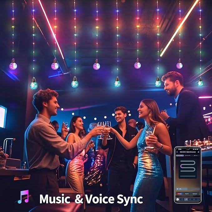 Color Changing Wishing Ball Curtain Lights, 9.8 x 3.3 FT RGB LED Fairy Light with Remote App Control, Music Sync Window Backdrop Wall Hanging Lights for Bedroom Party Halloween Christmas Decoration