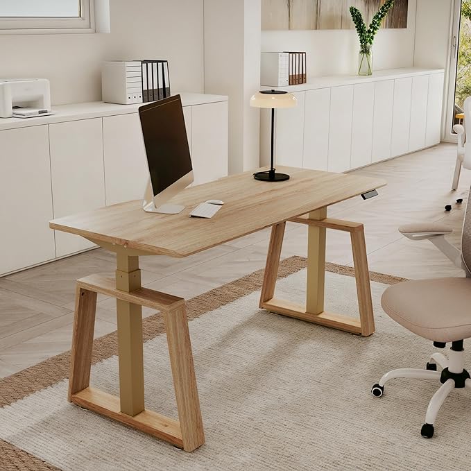 EUREKA ERGONOMIC Standing Desk, 63inch Executive Computer Desk Adjustable Height Stand up Table Modern Trapezoidal Leg,Touch Screen,Oak