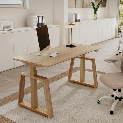 EUREKA ERGONOMIC Standing Desk, 63inch Executive Computer Desk Adjustable Height Stand up Table Modern Trapezoidal Leg,Touch Screen,Oak