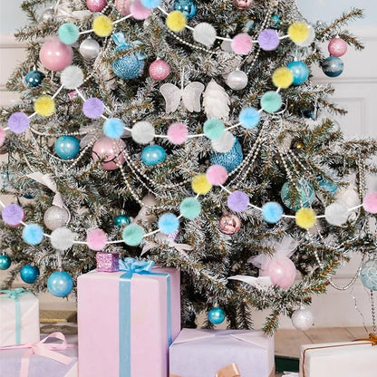 2 Pack Large Pom Poms Garland Hanging Decorations Colorful Soft Faux Rabbit Fur Ball Garland for Easter Xmas Holiday Wedding Baby Shower Birthday Party Supplies(Pastel Color,2.36 Inch)