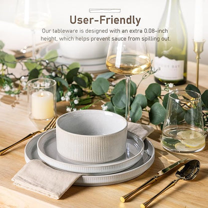 GBHOME Stoneware Dinnerware Sets for 4, Round Reactive Glaze Ceramic Plates and Bowls Set, Highly Scratch Resistant | Dishwasher & Microwave Safe ，Service for 4(12Pcs)
