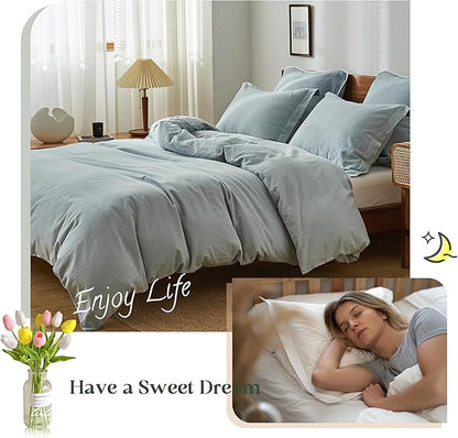 Simple&Opulence 100% Linen Duvet Cover Set, 3 PCS Natural French Flax Dusty Blue Duvet Cover King Size, Breathable Soft Comfy Linen Bedding Comforter Cover with 2 Pillowcases(Dusty Blue, 104"x92")