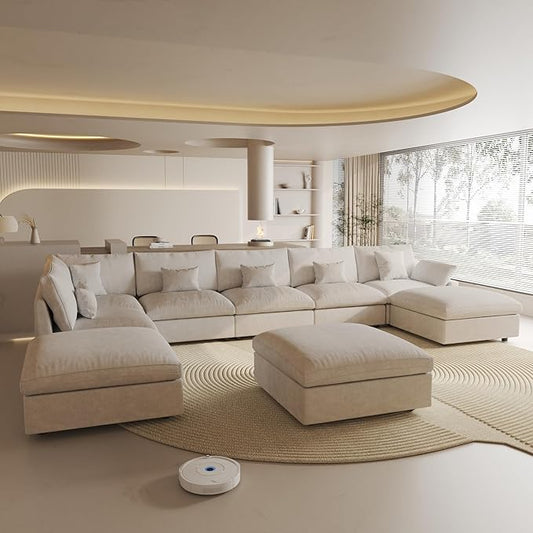 Cloud Couch for LivingRoom,190" U Shaped Modular Sectional Couch with Storage Ottoman,Down Filled 9 Seater Convertible Sleeper Sofa Bed Oversized Furniture.