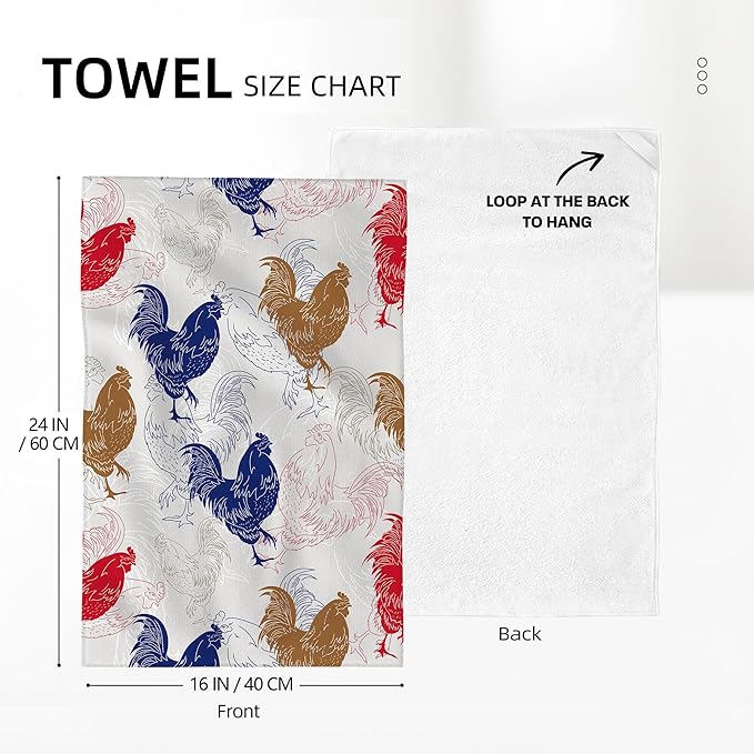 Rooster Chicken Kitchen Towels Set of 2 Absorbent Hand Towels 16x24 Inch Dish Towels Farmhouse