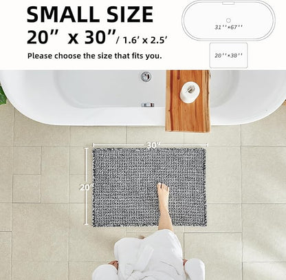 Black and White Bathroom Rugs, Waffle Rug Bathroom Non Slip Washable Long Super Absorbent Quick Dry Boho Farmhouse Bath Decor, 60"x24" Black and White