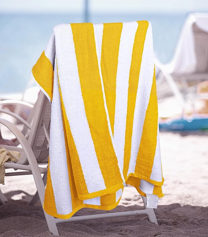 Utopia Towels 4 Pack Cabana Stripe Beach Towel Oversized 100% Ring Spun Cotton Beth Towels Highly Absorbent Quick, Yellow