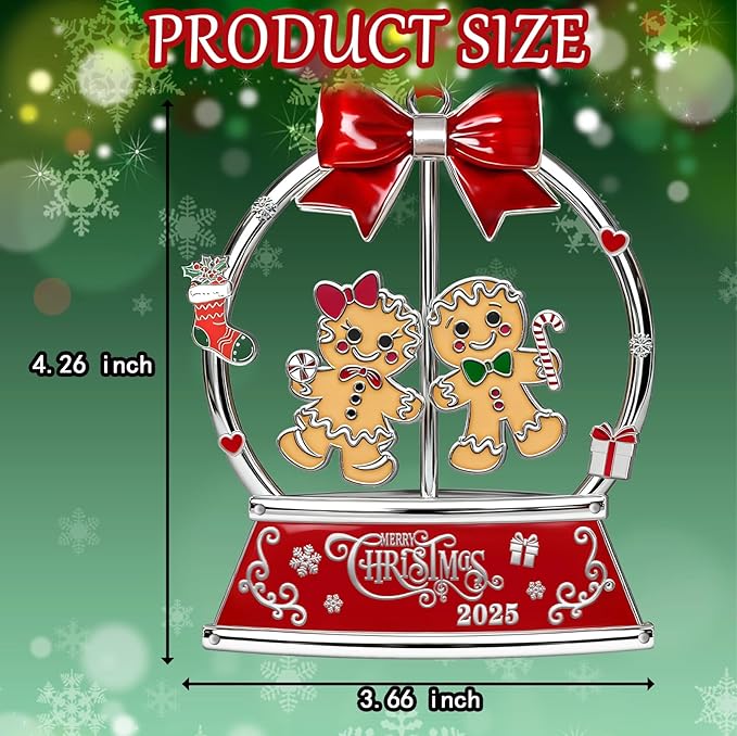 Christmas Gingerbread Couple Ornaments 2025 for Tree Decorations,Dated 2025 Metal Wreath Ornament with Rotatable for Christmas Keepsake Gifts for Grandparents, Kids, Friend