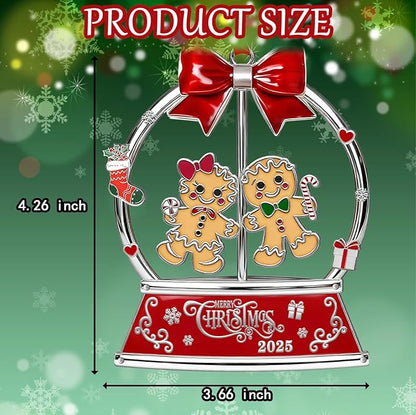 Christmas Gingerbread Couple Ornaments 2025 for Tree Decorations,Dated 2025 Metal Wreath Ornament with Rotatable for Christmas Keepsake Gifts for Grandparents, Kids, Friend