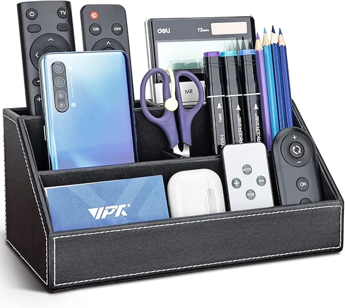KINGFOM T31-6PCS/SET Desktop Decor Organizer Supplies Set PU Leather Remote Control Collection Holder, Pencil Box, Business Card Holder, Mouse Pad, Sticky Notes Paper and Dispenser