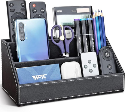 KINGFOM T31-6PCS/SET Desktop Decor Organizer Supplies Set PU Leather Remote Control Collection Holder, Pencil Box, Business Card Holder, Mouse Pad, Sticky Notes Paper and Dispenser