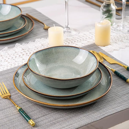 AmorArc Ceramic Dinnerware Sets,Handmade Reactive Glaze stoneware Plates and Bowls Sets,Highly Chip and Crack Resistant | Dishwasher & Microwave Safe,Service for 4 (12pc)