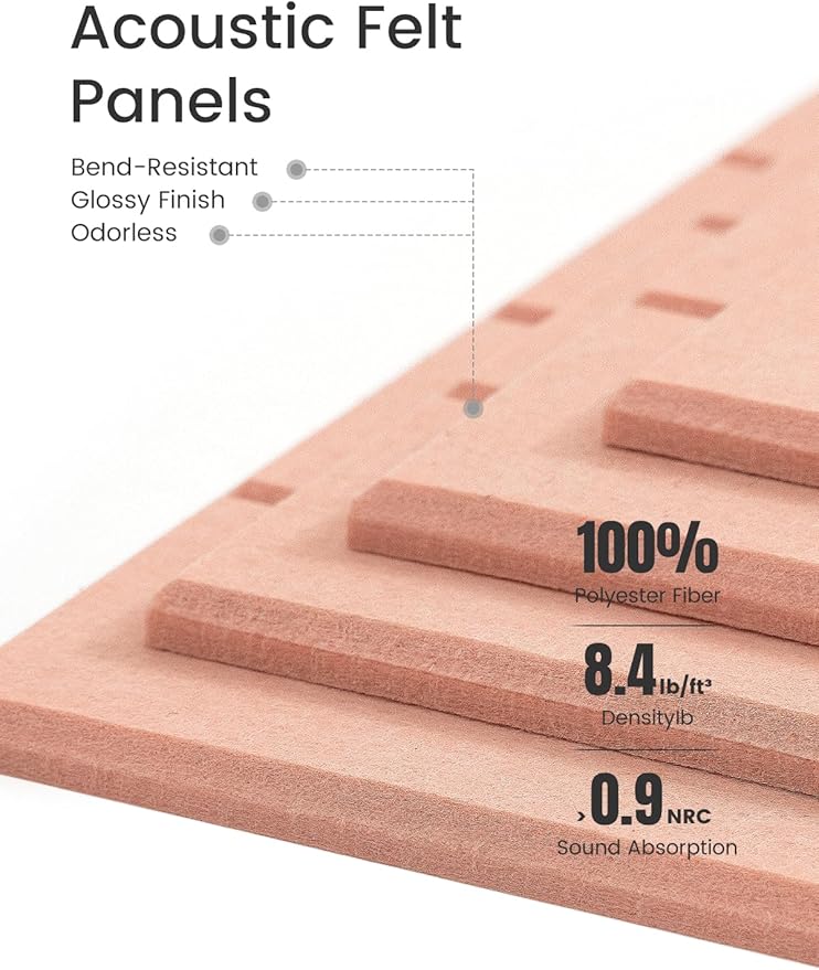 Bumusty Large Cork Board Alternative-47 x35 Felt Bulletin Board Tiles, with 30 Pushpins, 70 Adhesive Tabs, 12-Pack Slat Wall Paneling, Cork Boards for Office Push Pin Board Felt Board-Pink