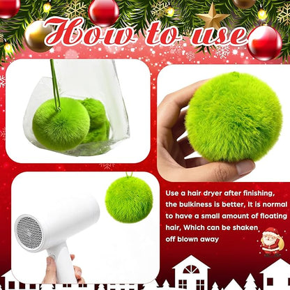 16 Pcs Large Lime Green Furry Christmas Ball Ornaments for Tree Green Christmas Hanging Decorations 4’’ Soft Faux Fur Pom Pom Ball Ornaments for Home Party Supply Fireplace Mantel Wall Decor