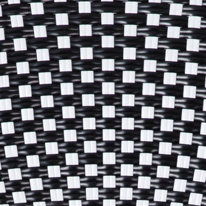 Martha Stewart Lily Pond 31” Round Indoor-Outdoor Bistro Dining Table with Aluminum Frame in Natural Woodgrain and Rattan Top in Black/White with Tempered Glass Top