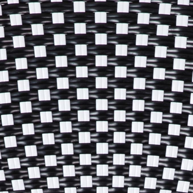 Martha Stewart Lily Pond Indoor Outdoor Stackable Aluminum Bistro Outdoor Chair with Natural Woodgrain Frame Finish and Black/White Woven Rattan Backrest and Seat