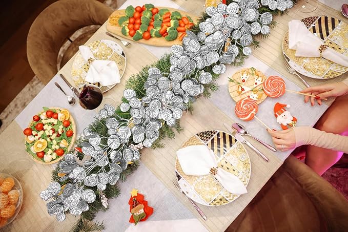 3 Pcs 6FT Christmas Garland Silver Glittered Artificial Eucalyptus Leaves for Mantle Christmas Tree Decorations Indoor Outdoor Hanging Garland Ornaments Garden Door Window Stair Holiday Home Decor
