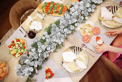 3 Pcs 6FT Christmas Garland Silver Glittered Artificial Eucalyptus Leaves for Mantle Christmas Tree Decorations Indoor Outdoor Hanging Garland Ornaments Garden Door Window Stair Holiday Home Decor